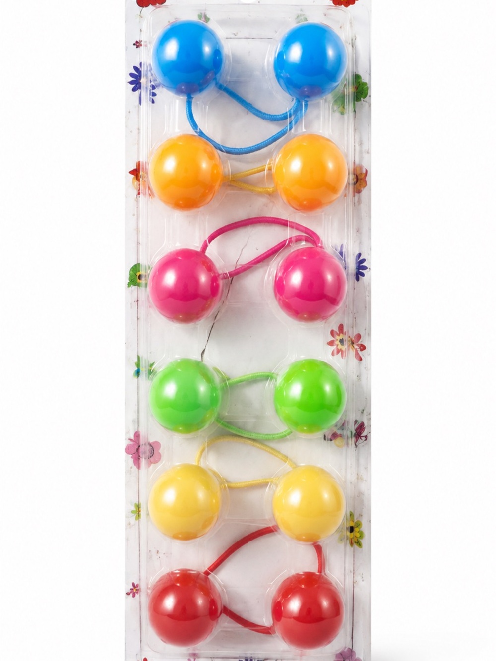 Bright Multi-Color Kids Ball Hair Ties - Pack of 6 Pairs